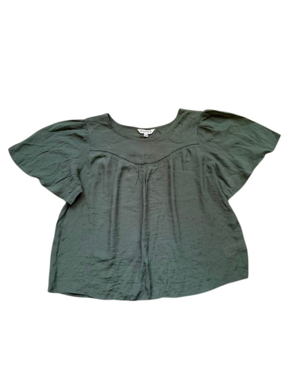 Nanette Lepore Womens L Green Flutter Sleeve Blouse Boho Relaxed Fit Top.